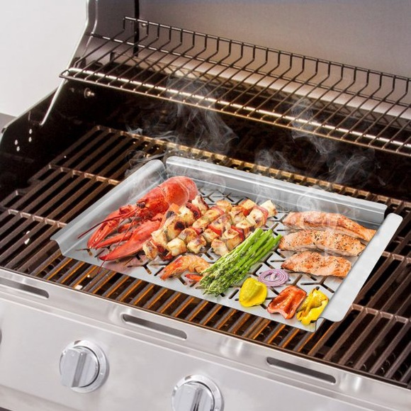 Kitchen Unicook Stainless Steel Bbq Grill Topper Pan Tray With Carry Handles 16x11 Poshmark